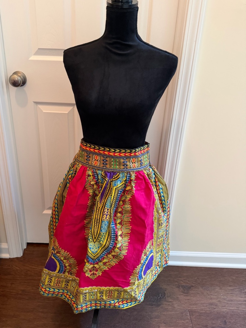 Vibrant Red African Print A-Line Skirt